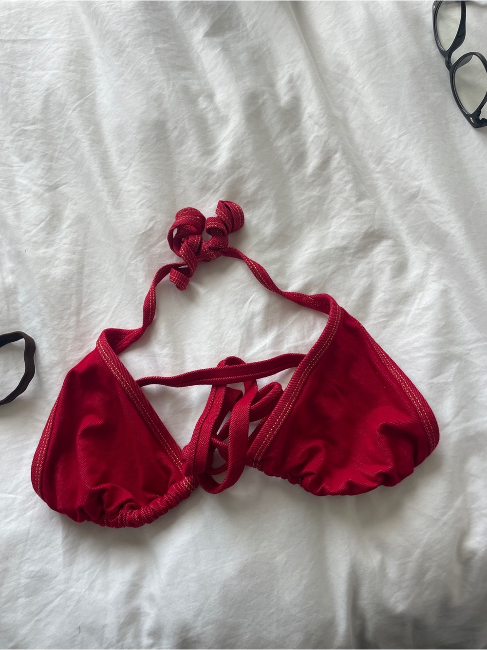 Paradise Denim Halter
Bikini Top - Red Denim
